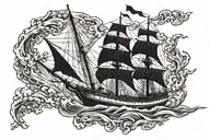 burning ship sailing tattoo design idea