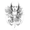 tattoo sleeve with boticelli venus, da Vinci david, And Dionysus with sakura flowers and leafs in the background tattoo design idea