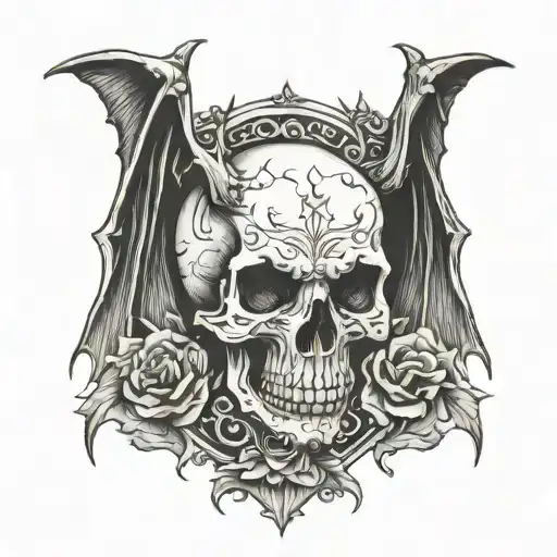 skull bat wings spread tattoo design idea