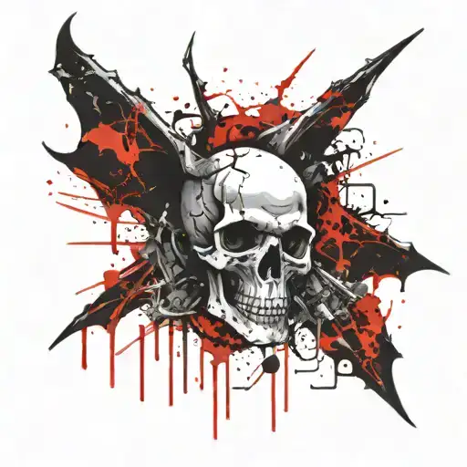 skull bat wings spread tattoo design idea