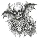 skull bat wings spread tattoo design idea