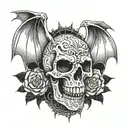 skull bat wings spread tattoo design idea
