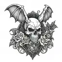 skull bat wings spread tattoo design idea