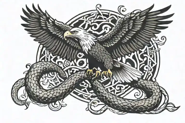 eagle catching a snake tattoo design idea