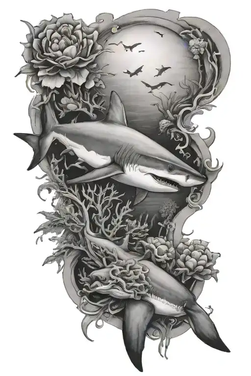 Shark and reef tattoo design idea