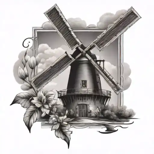windmill dutch style tattoo design idea