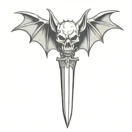 a line art of a goth sharp designed bat and dagger tattoo design idea