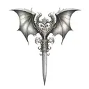 a sharp designed bat and sword as heart shape tattoo design idea