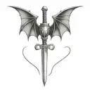 a sharp designed bat and sword as heart shape tattoo design idea