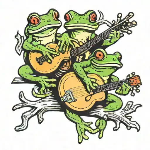 3 frogs playing in a bluegrass band tattoo american traditional  tattoo design idea