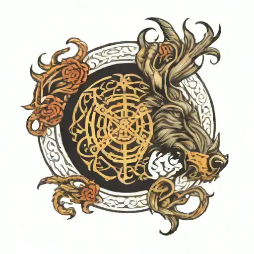 vegvisir, ouroboros, viking boar head tattoo design idea