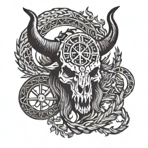 vegvisir, ouroboros, viking boar skull tattoo design idea