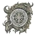 vegvisir, ouroboros, viking boar face tattoo design idea