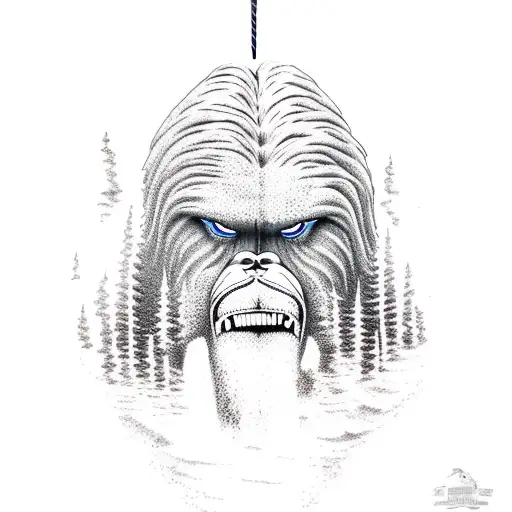 water skiing Bigfoot with heart beat rope tattoo design idea