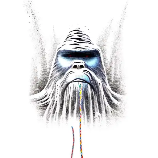 water skiing Bigfoot with heart beat rope tattoo design idea