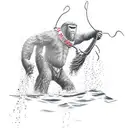 water skiing Bigfoot with heart beat rope tattoo design idea