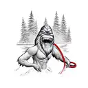 water skiing Bigfoot with heart beat rope tattoo design idea