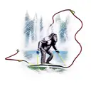 water skiing Bigfoot with heart beat rope tattoo design idea