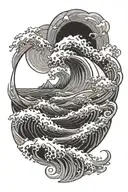 waves and geometric design featuring tide chart graph morphing tattoo design idea