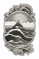 waves and geometric design featuring tide chart graph morphing tattoo design idea