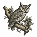 owl perched on a branch tattoo design idea