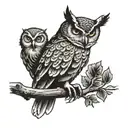 owl perched on a branch tattoo design idea