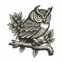 owl perched on a branch tattoo design idea