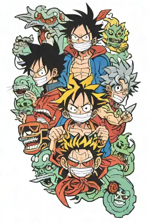 LUFFY, DEKU AND ASTA ANIME + JUJUTSU KAISEN tattoo design idea