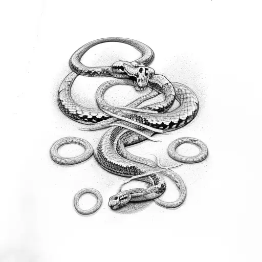 A skeletal snake coiling around a celestial guitar tattoo design idea