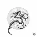 A skeletal snake coiling around a celestial guitar tattoo design idea