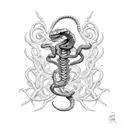 A skeletal snake coiling around a celestial guitar tattoo design idea