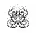 A skeletal snake coiling around a celestial guitar tattoo design idea