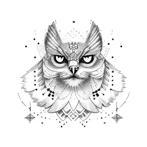 a hawk, black cat, summer tattoo design idea