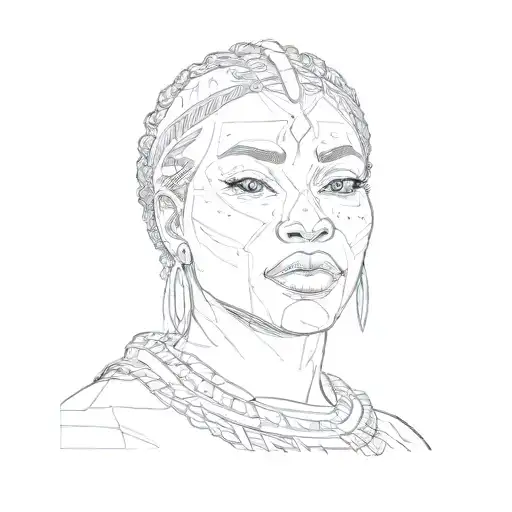 an african woman posing like Zeus holding a lightning tattoo design idea