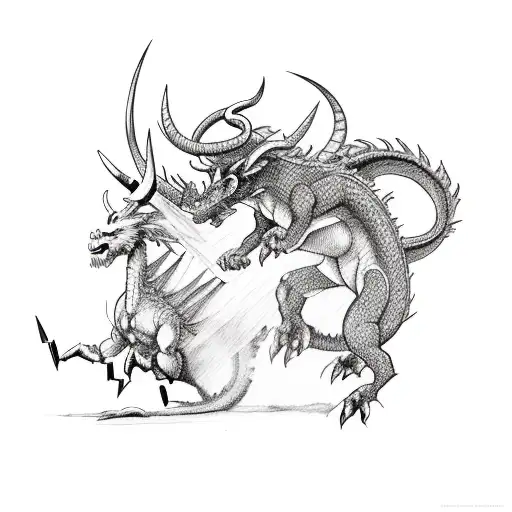 Dragon fighting a bull while an Oryx watches tattoo design idea