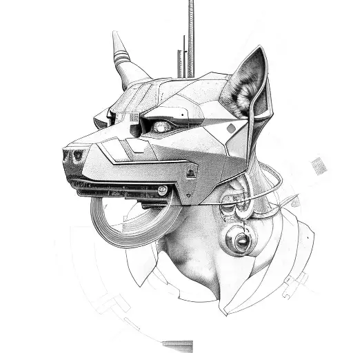 Cyberpunk, anubis, side, head, torso tattoo design idea