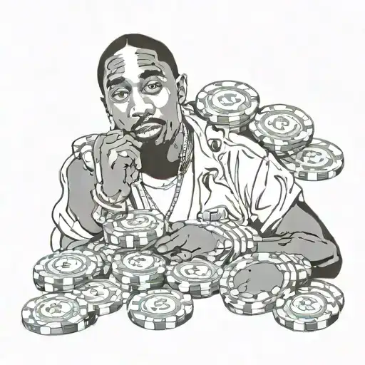 Tupac Shakur with poker chips and dollar signs  tattoo design idea