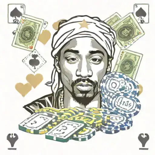 Tupac with dollar signs and poker chips and poker cards tattoo design idea