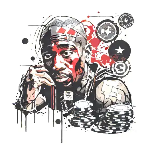 Tupac Shakur with poker chips and dollar signs  tattoo design idea