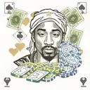Tupac with dollar signs and poker chips and poker cards tattoo design idea