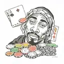 Tupac with dollar signs and poker chips and poker cards tattoo design idea