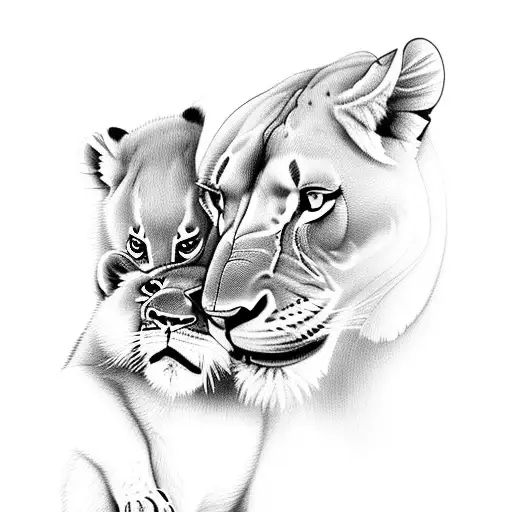 lioness with cub tattoo design idea