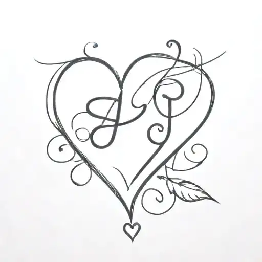 a heart tattoo, with a simple stroke and that includes the letters A and J as part of the stroke tattoo design idea
