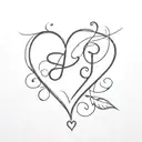 a heart tattoo, with a simple stroke and that includes the letters A and J as part of the stroke tattoo design idea