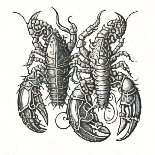 Two lobsters in the shape of the astrological cancer sign 69 tattoo design idea
