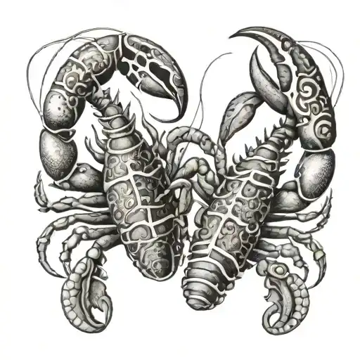 Two lobsters in the shape of the astrological cancer sign 69 tattoo design idea