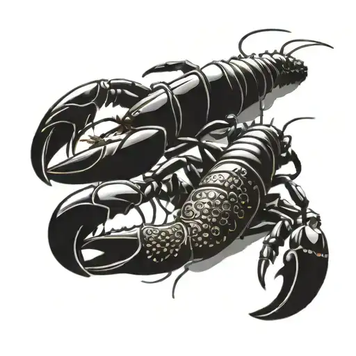 Two lobsters in the shape of the astrological cancer sign 69 tattoo design idea