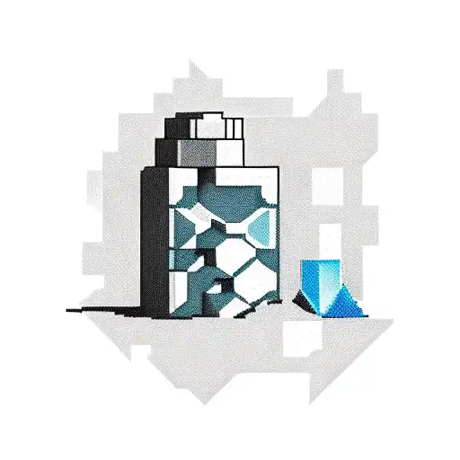 Design a tattoo showcasing a Mana potion bottle with a pixelated Minecraft landscape as the background tattoo design idea