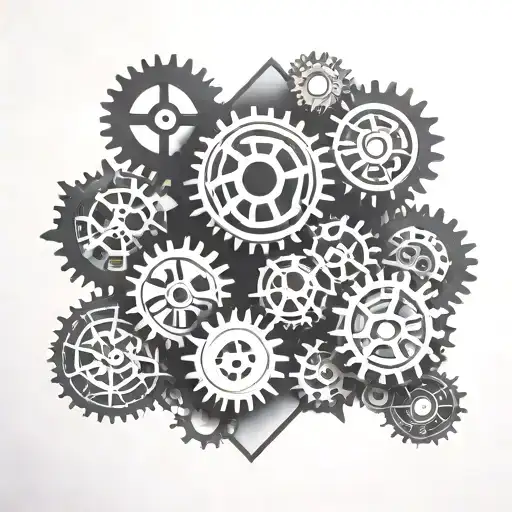 Incorporate elements of engineering gears and cogs into a pyramid design tattoo design idea