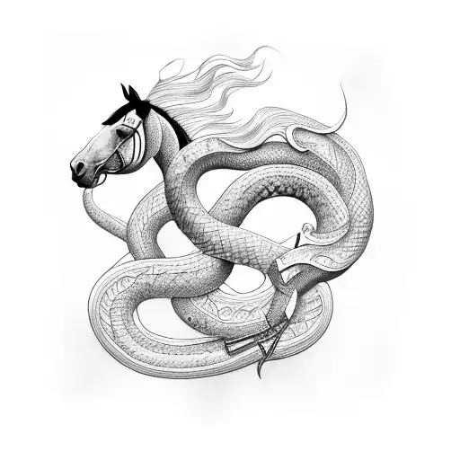 Horse with snake around it tattoo design idea